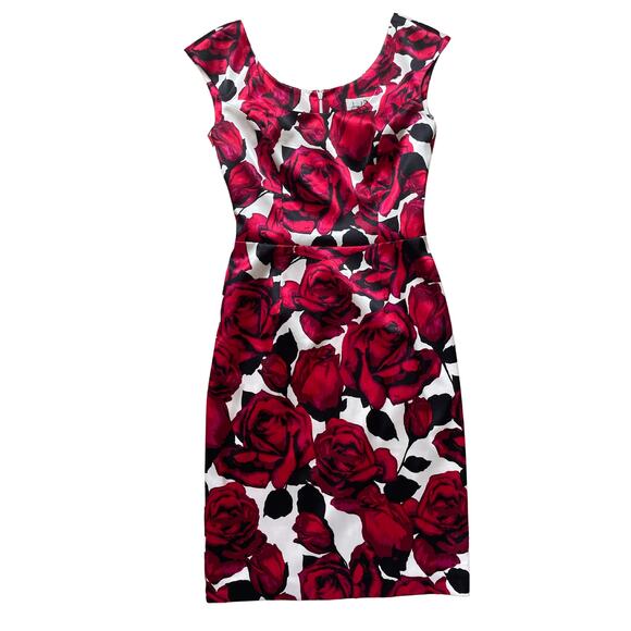 Joseph Ribkoff Vintage Evening Dress 2 | Red Rose Floral Satin Rare Cocktail - Picture 1 of 4